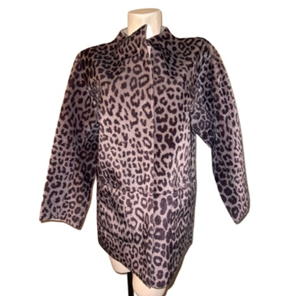 Reversible Leopard Print Faux Shearling Coat Metallic Suede MUNTHE Jacket S/M/36